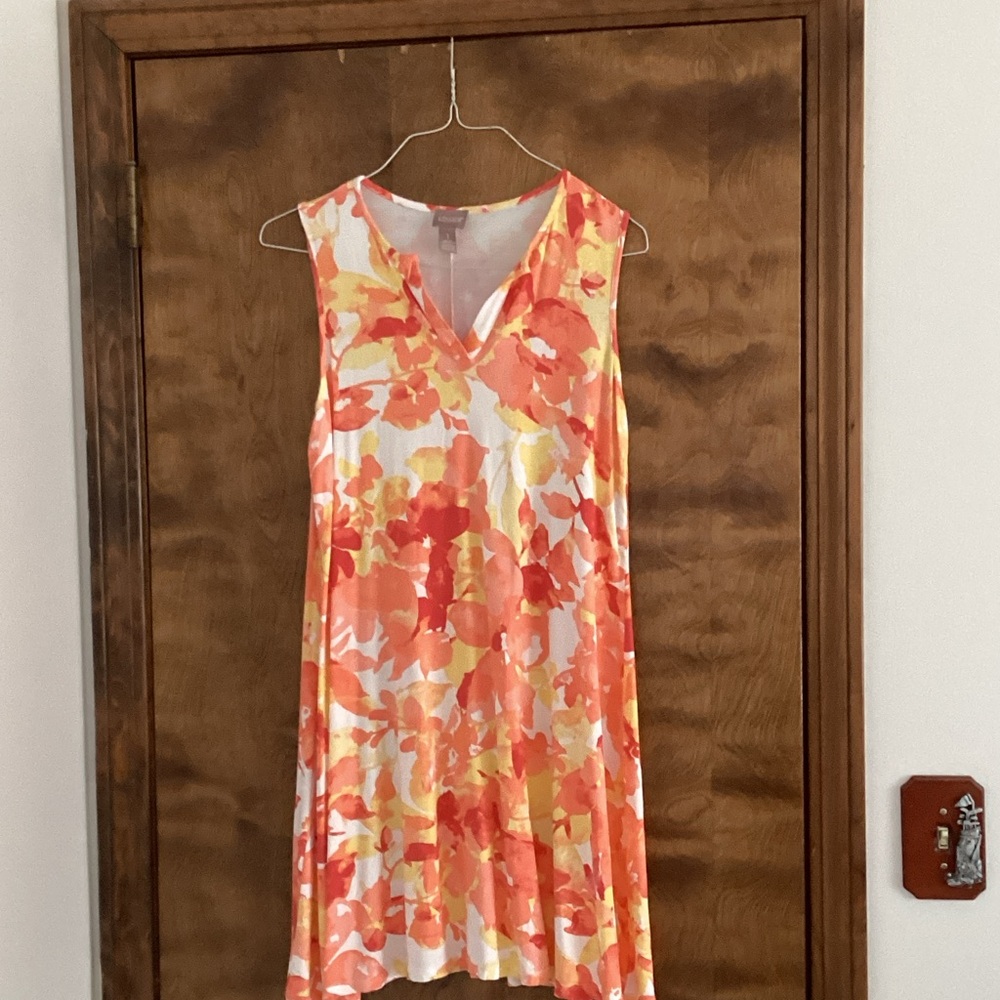 Chico's Coral, Yellow & White Floral V-Neck Sundress